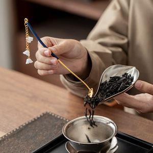 Handmade Pure <b>Titanium</b> Tea Scoop And Spoon Set Lotus Petal Design Tea Ceremony Accessories Dehua Origin - Product Image 1