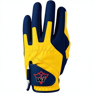 Gant de golf en cuir PU jaune et bleu marine avec logo WI imprimé par transfert thermique, fermeture auto-agrippante, antidérapant, main droite, unisexe - Product Image 2