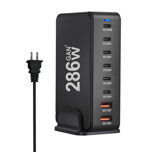 อะแดปเตอร์ชาร์จเร็วสำหรับแล็ปท็อปแบบหลายพอร์ต 286W GaN Desktop Charger PD100W 6C2A พร้อมไฟ LED แสดงสถานะ วัสดุอะลูมิเนียมอัลลอย - Product Image 3
