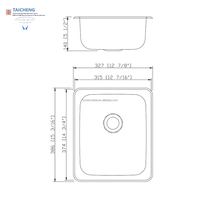 Évier rectangulaire simple en acier inoxydable 327x386mm pour camping-car, caravane, ou cuisine de maison mobile, à poser sur le comptoir