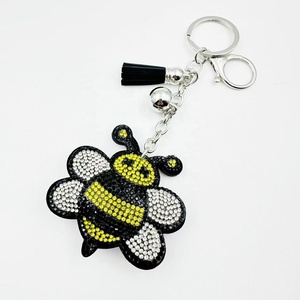 Hot Sale Diamond Decoration Cute Bee <b>Keychain</b> Bag Pendant Cartoon Insect Pendant Diamond-encrusted <b>Leather</b> Fringe <b>Keychain</b> - Product Image 3