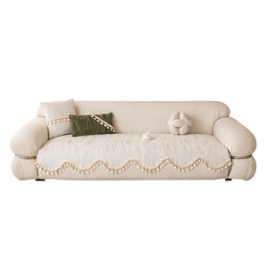 Creamy Style Chenille <b>Sofa</b> <b>Cushion</b> Pad Type Modular <b>Sofa</b> Non Slip Tassel Edge Stripe Pattern All Season Use - Product Image 5