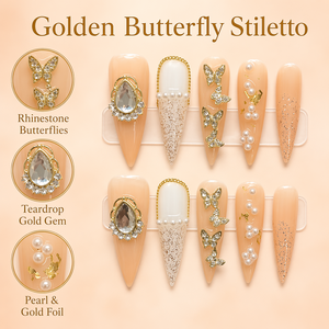 Charmes pour ongles en forme de papillon avec strass dorés et perles, bijoux 3D pour nail art, accessoires de manucure en acrylique - Product Image 3