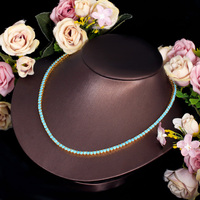 Collier chaîne tennis classique pavé de pierres turquoise bleues rondes de 3 mm pour femme, bijou ras-du-cou couleur or, cadeau tendance