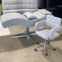 Nouveau Design Lit d'Esthétique Blanc pour Cils et Visage Moderne Réglable en Hauteur Incurvé avec Fauteuil pour Salon de Beauté