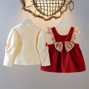 Fashion Kids Designers Clothe Princess Bowknot Dresses Winter Velvet Christmas 2Pcs Outfit Suit