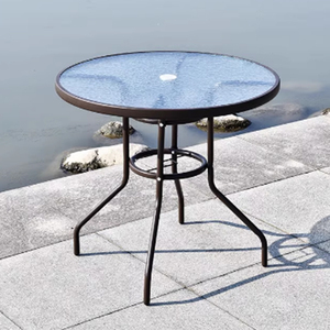China Diameter 80cm Iron Plate Water Ripple Tempered Wave Glass Pattern <b>Round</b> <b>Table</b> Dining Outdoor for <b>Garden</b> - Product Image 1