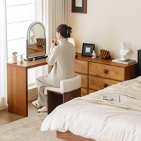 Bureau de maquillage en bois de style Mid-Century Modern Wabi Sabi avec six tiroirs vintage pour chambre et bureau à domicile