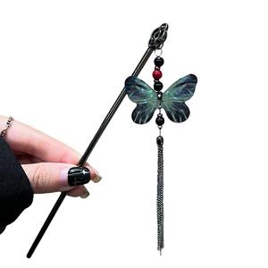 Retro firkete uzun saç çatal klip kızlar Hanfu kelebek ay yıldız saç Pin Chop Sticks kadınlar için Vintage taş saç Chopstick - Product Image 6