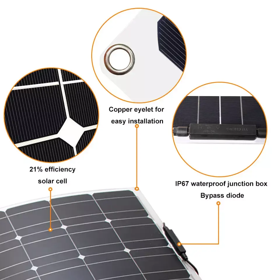 JCNS High Quality Cells Etfe 100 W Flexible Self-Sticking Solar Panels Monocrystalline Off Grid Thin Flexible Light Solar Panels