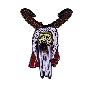 Krampus搪瓷别针白发胡须胸针山羊徽章尖叫珠宝