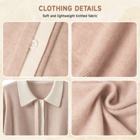 Cardigan en cachemire personnalisé pour femme, lavable en machine, col polo, manches longues, bicolore, pour le bureau, fabricant de pulls OEM ODM