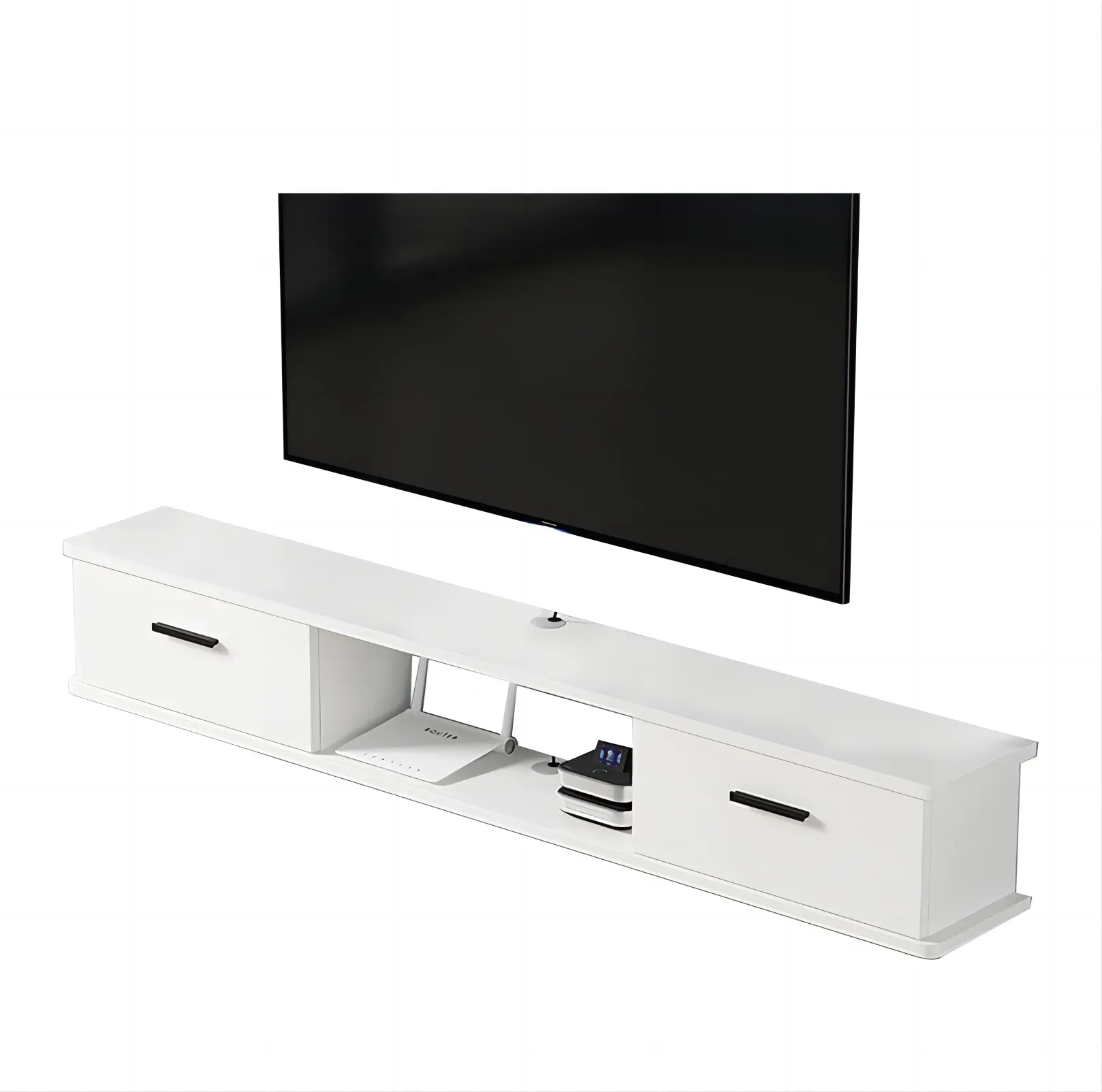 خزانة حديثة خشبية بيضاء حامل تلفاز مركز الترفيه غرفة المعيشة أثاث مع صندوق كابل