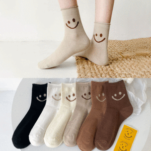 Aceptamos calcetines holgados personalizados para mujer, bonitos calcetines japoneses de algodón peinado blanco, calcetines de dibujos animados con cara sonriente - Product Image 3