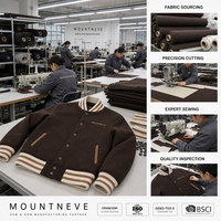 Veste universitaire en laine Melton personnalisée pour homme, marron foncé, rayures crème, col côtelé, boutons-pression, style Letterman, manteau de baseball universitaire, OEM