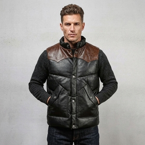 Gilets en cuir personnalisés pour l'hiver 2025 | Gilet en cuir <span class=keywords><strong>de</strong></span> vache avec rembourrage en duvet <span class=keywords><strong>de</strong></span> <span class=keywords><strong>canard</strong></span> | Gilet en cuir - Product Image 1