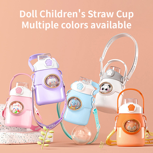 Bouteille d'eau en acier inoxydable de dessin animé 650 ml, thermos isolé pour enfants, <span class=keywords><strong>gourde</strong></span> pour enfants avec sangle et paille - Product Image 6