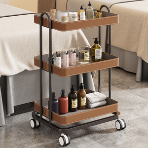 Carrito de Servicio Rodante de 3 Niveles Z, Metal y Cuero Sintético, Bloques Multicolor para Salón y Hogar - Product Image 5