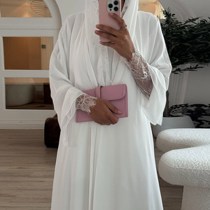 Abaya di Dubai all'Ingrosso, Elegante Abito Musulmano Modesto con Pizzo Fatto a Mano, Bianco, Abbigliamento Femminile - Product Image 5