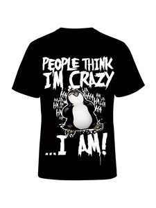 Camiseta de manga corta con estampado 3D de talla grande para hombre Bold 'People Think I'm Crazy 'Graphic Cartoon Penguin Design Loose Knitted - Product Image 3