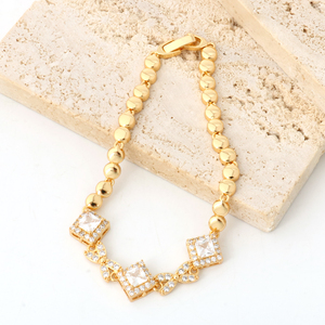 NYH White Square Gemstone Zircon Gold <b>Copper</b> Chain Bracelet Fashion Jewelry Bracelet <b>Bangle</b> - Product Image 1