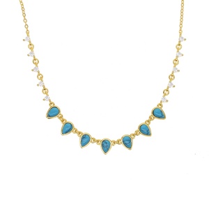 <strong>Turquoise</strong> Gemstone <strong>Necklace</strong> for Women Gold Plated Tear Drop Round Cz Link Chain Women Choker Collar - Product Image 4