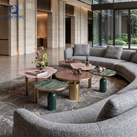 Table basse gigogne Pétale de Lotus avec plateau sculptural en pierre frittée et pieds en acier inoxydable doré, pour salon de villa, vente en gros, usine OEM