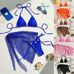 Ensemble de maillot de bain 3 pièces Swim Basics : Monokini dos nu à nouer, soutien-gorge sans armatures et bas à nouer sur les côtés - Product Image 1