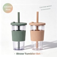 Nouveau Set de Gobelets Double Paroi 16oz avec Paille Intégrée et Grand Trou pour Perles BOBA, Idéal pour le Thé au Lait en Extérieur