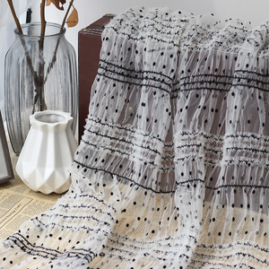 Phong Cách Retro Polka <span class=keywords><strong>Dot</strong></span> Mô Hình Đổ Xô 100% Polyester Thêu Xequin Nếp Nhăn Lưới Vải Cho Mùa Xuân Mùa Hè Phụ Nữ Áo Sơ Mi Váy - Product Image 4