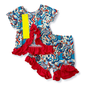 Set di <span class=keywords><strong>Abbigliamento</strong></span> per Bambine DH ODM Boutique con Stampa Patriottica Retrò, Pigiama Elasticizzato in Bambù con Volant per il Mercato USA e Australia - Product Image 4