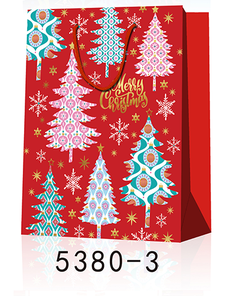 Bolsas de Regalo Navideñas de Papel Dorado al por Mayor, Bolsas de Compras Festivas con Estampado de Árbol, Ciervos y Adornos Navideños Coloridos - Product Image 4