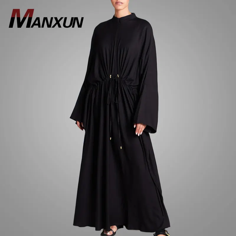 قفطان إسلامي فضفاض فستان ساخن أسود طويل الأكمام عباية مغربية كلاسيكية مظهر أسود فستان صلاة عباية