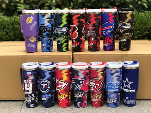 Nuevos Vasos Personalizados de Acero Inoxidable de 40 oz con Estampado de 32 Equipos de Fútbol Americano, Vasos Deportivos para el Día del Partido con Asa y Pajita - Product Image 2