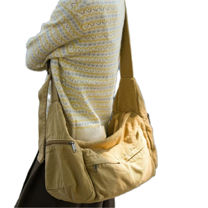Girls Japanese Vintage Washed Canvas Tassel Shoulder Tote <b>Bag</b> Casual Literary <b>College</b> Student Durable Crossbody Messenger <b>Bag</b> - Product Image 1