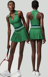 Gaun atletik wanita lucu pakaian musim panas 2 potong dengan celana pendek bersaku rok olahraga tenis Golf wanita dapat disesuaikan dan atasan - Product Image 3