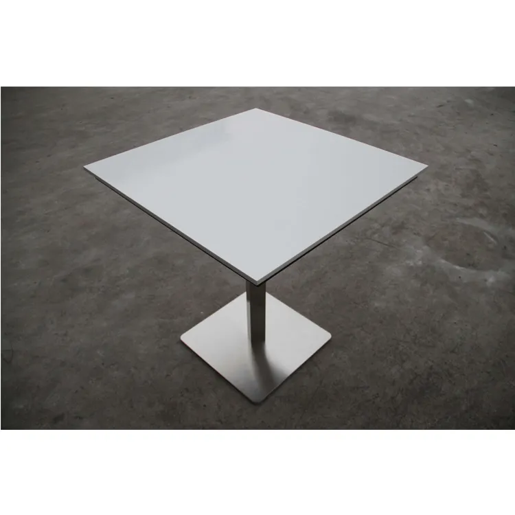 Alto brillo blanco Corian de acrílico superficie sólida piedra encima con cromato de base de mesa de comedor de muebles de