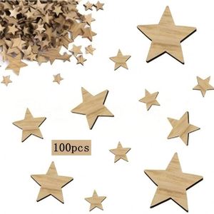 Vente en gros de copeaux de bois creux en forme d'étoile à cinq branches et hexagonale, pièces de puzzle DIY, décoration de Noël - Product Image 1