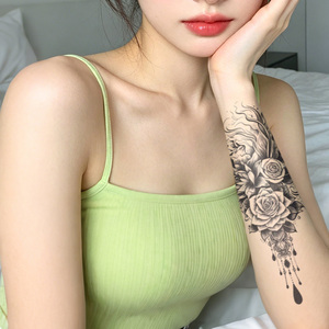 Autocollant de <span class=keywords><strong>tatouage</strong></span> temporaire imperméable en papier, transfert d'eau, personnalisable, impression offset CMYK, motif fleur <span class=keywords><strong>rose</strong></span> pour <span class=keywords><strong>bras</strong></span>, jambe et corps féminin - Product Image 3
