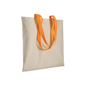 Bolsa de Compras de Algodón Natural Mediana, 30-50cm de Largo, Asas Naranjas, para Comestibles - Product Image 1