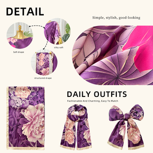 Ensemble Robe et Foulard <span class=keywords><strong>Chic</strong></span> Style <span class=keywords><strong>Bohème</strong></span> Parisien à Imprimé Floral, Robe de Vacances Oversize en Satin Élégant, Tenue de Plage Estivale pour Femme - Product Image 2