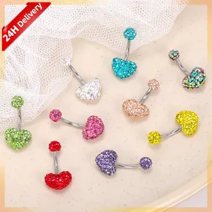 HOVANCI Surgical Steel Gems CZ Heart Pattern Navel Belly Button Rings