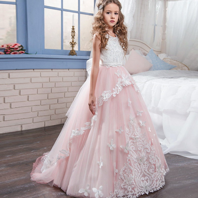 open lace back dress Silver Taffeta Little Girls Party Dresses,Short Junior Bridesmaid Dress with Sleeves,JB00078, J10 / Royal Blue main image 0