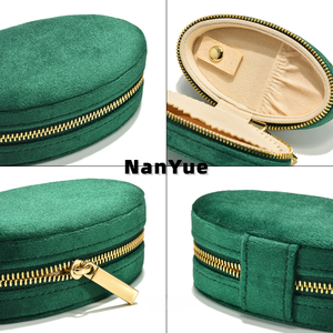 Estuche Organizador de Joyas de Terciopelo Ovalado con Logotipo Personalizado, Mini Estuche Portátil con Cierre para Anillos, Aretes y Collares, Venta al Por Mayor - Product Image 2