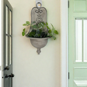 Maceta de Pared Redonda de Hierro Vintage Gris, Decoración de Jardín para Exteriores - Product Image 2