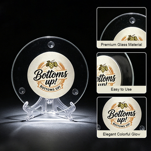 Sous-verre LED personnalisé avec logo, en verre trempé de 10 cm, changeant de couleur, pour décorations de fête, bar, boîte de nuit, pub, fête d'anniversaire - Product Image 2