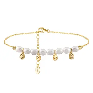 SA65 RINNTIN Freshwater Pearl Anklets Gold Ankle Bracelet 925 Sterling Silver Charm Beach Foot Jewelry For Women