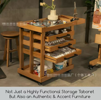 Chariot de rangement mobile en bois brun clair pour fournitures artistiques avec trois tiroirs, organisateur d'outils de peinture à l'huile, fabriqué en Chine