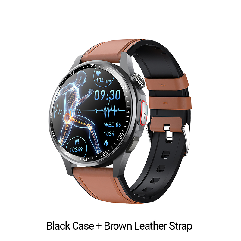 Boîtier noir + bracelet en cuir marron