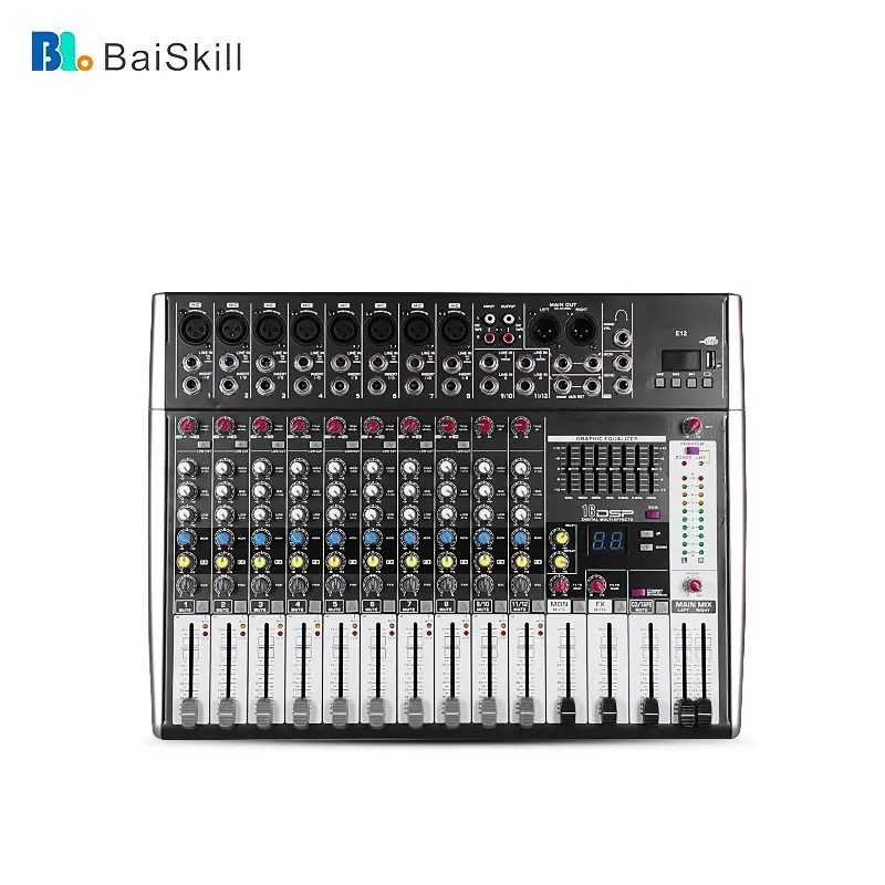 E12 BaiSKill DSP Echo Professional Mixer12チャンネルサポートUSBコンピューター接続オーディオミキサーパーティー用